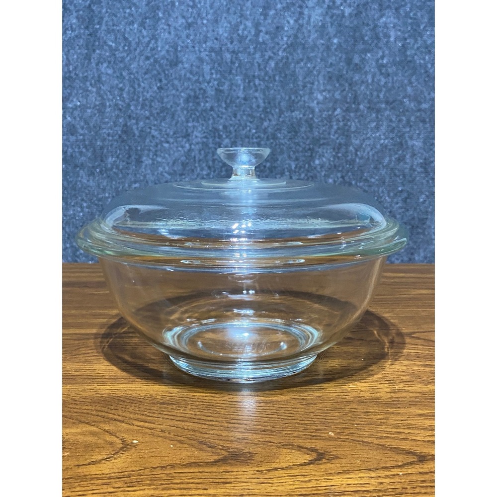 Pyrex 323 Clear Glass Mixing Bowl with Lid 1.5L Round Casserole Dish Vintage USA